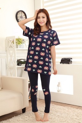 【2014春夏新款糖果色睡衣 愛心卡通短袖睡衣套裝女睡衣 日系家居服】價格,廠家,圖片,家居服、睡衣、浴袍,汕頭市潮陽區銅盂艾妮服裝廠-